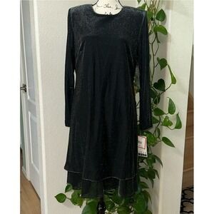 leslie fay 90 all black shimmery‎ mid dress size 12P